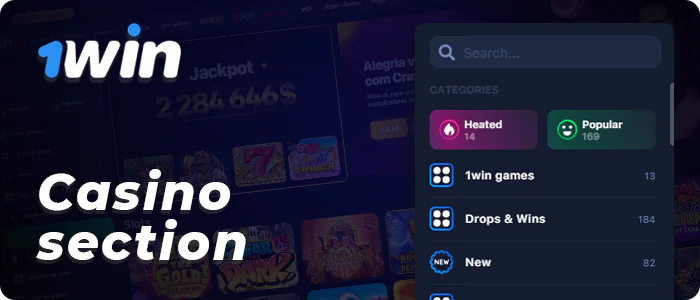 Select "Casino" from the 1Win menu