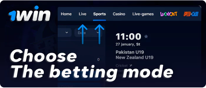 Choice of live or prematch betting at 1Win